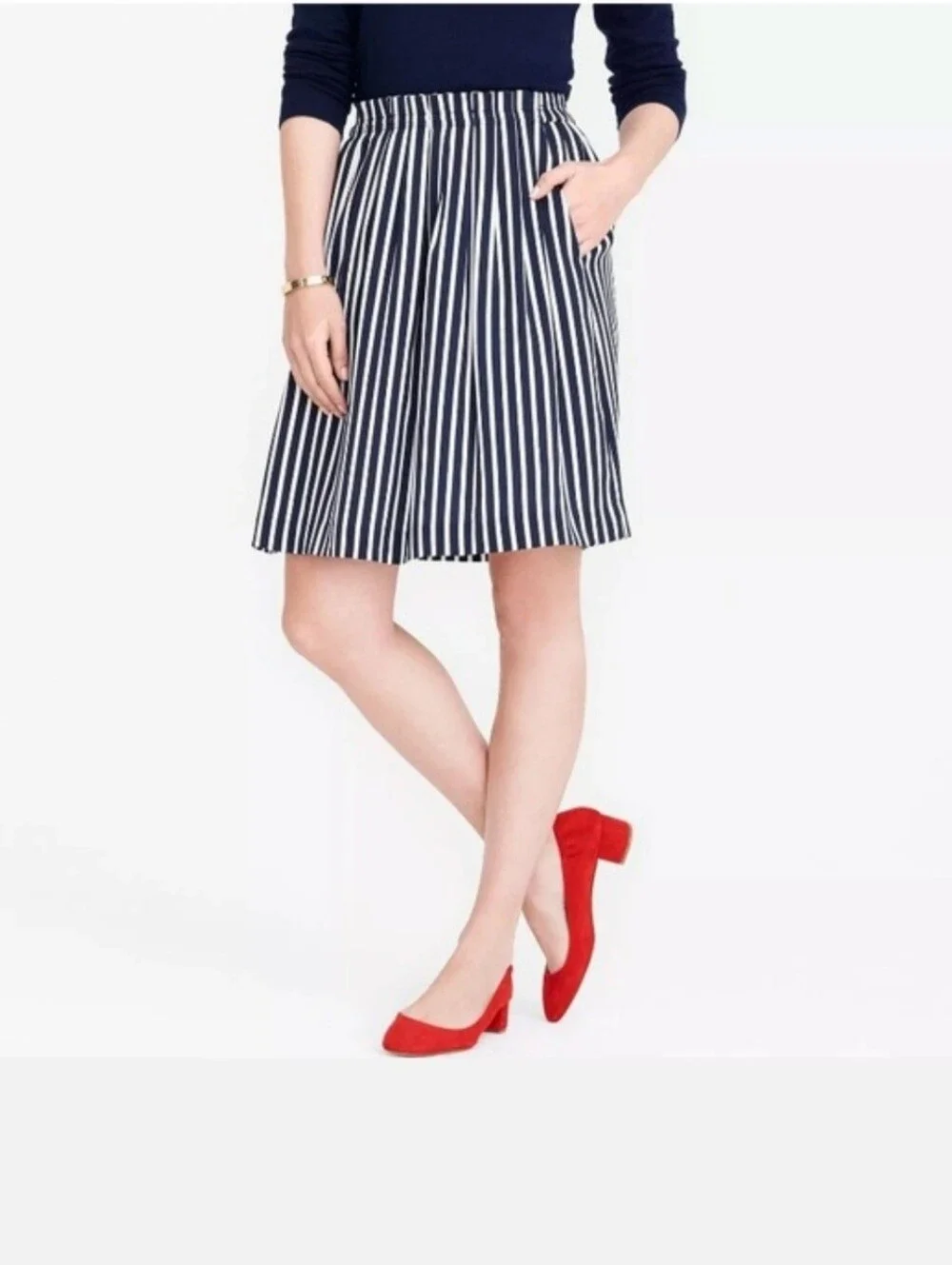 J.Crew Striped Navy and White A-Line Skirt - Classic Women's Skirt Size 0